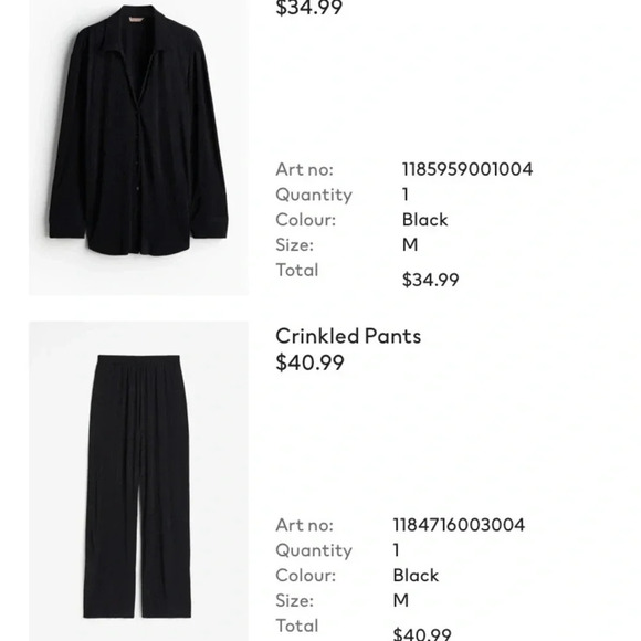 H&M MATCHING CRINKLE SET SIZE MEDIUM BLACK LOUNGEWEAR - Picture 3 of 8